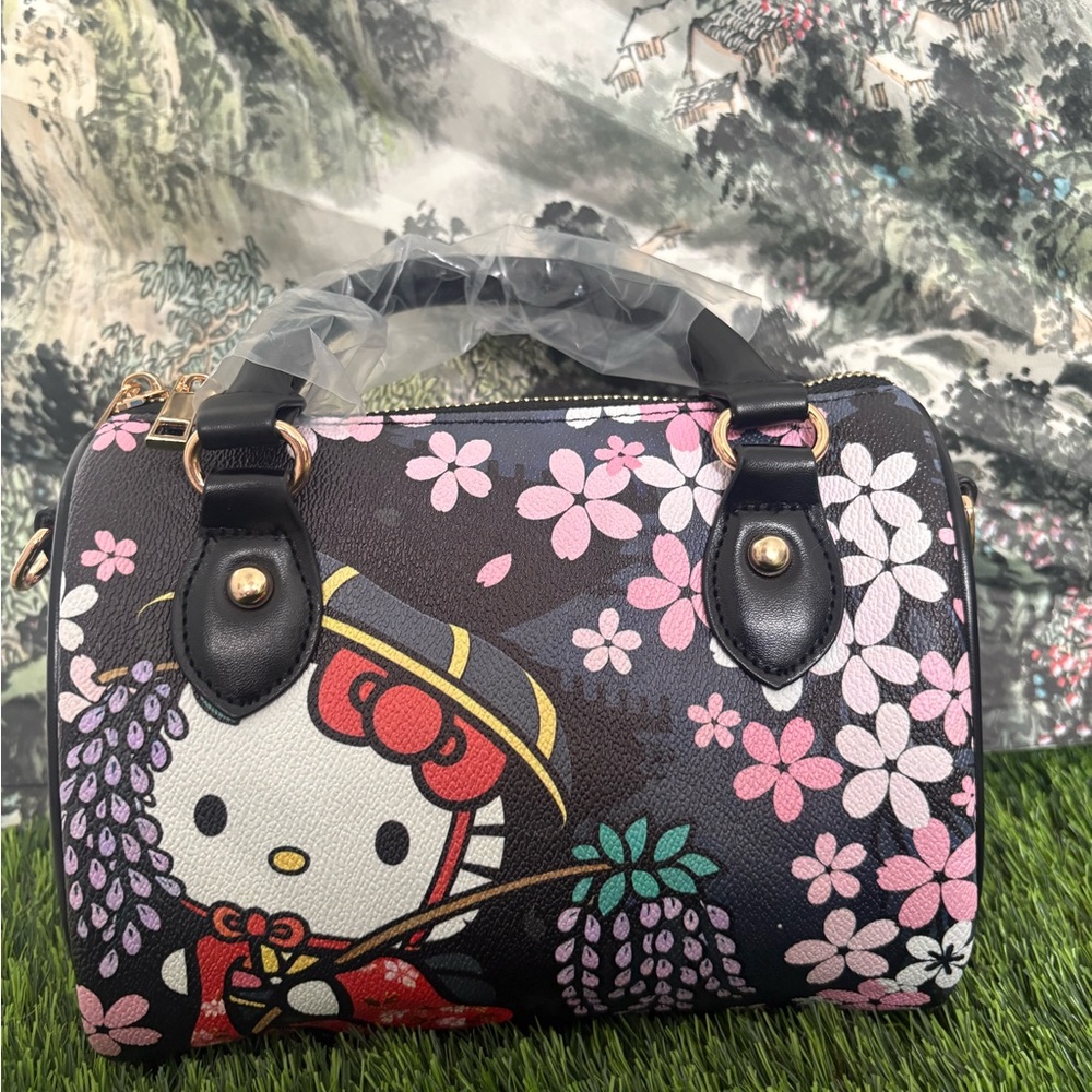 Hello Kitty Black Floral Satchel Handbag